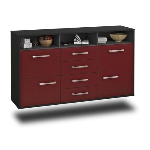 Sideboard Salem | Korpus Anthrazit | Bordeaux hängend mit Griffen (136x79x35cm)