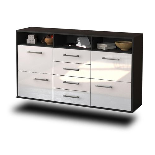 Sideboard Salem | Korpus Anthrazit | Weiß hängend mit Griffen (136x79x35cm)