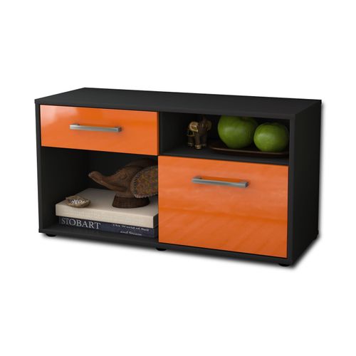 Lowboard Albina | Korpus Anthrazit | Orange mit Griffen (92x49x35cm)