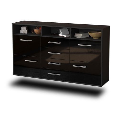 Sideboard Salem | Korpus Anthrazit | Schwarz hängend mit Griffen (136x79x35cm)