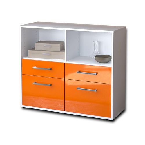 Sideboard Christine | Korpus Weiß | Orange mit Griffen (92x79x35cm)