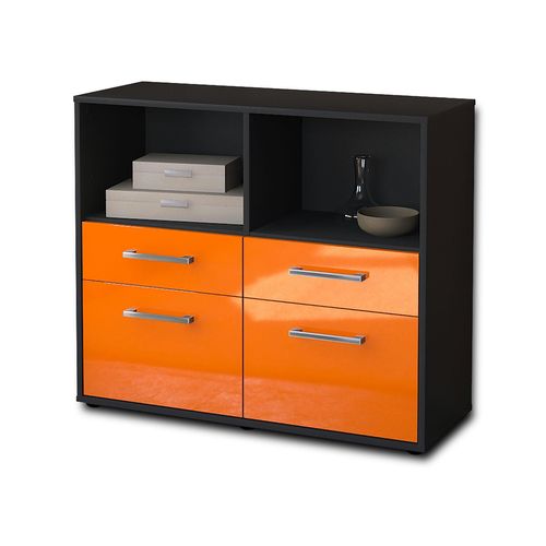 Sideboard Christine | Korpus Anthrazit | Orange mit Griffen (92x79x35cm)