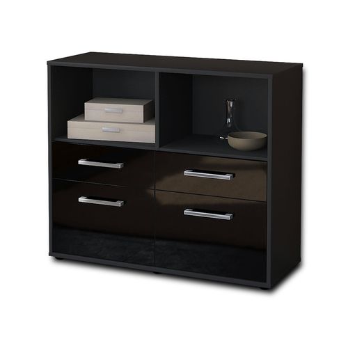 Sideboard Christine | Korpus Anthrazit | Schwarz mit Griffen (92x79x35cm)