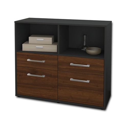 Sideboard Christine | Korpus Anthrazit | Walnuss mit Griffen (92x79x35cm)