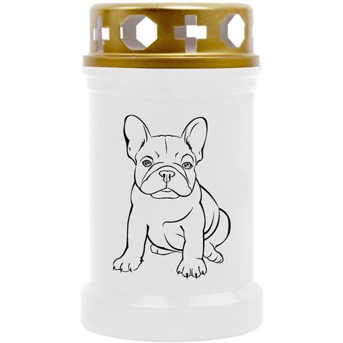 Grabkerze Grablicht mit Tier-Motiv ( Hund Bulldogge ) - ca 40h Brenndauer je Kerze ( 12cm, ø 6cm ) - viele verschiedene Designs - Hund Bulldogge