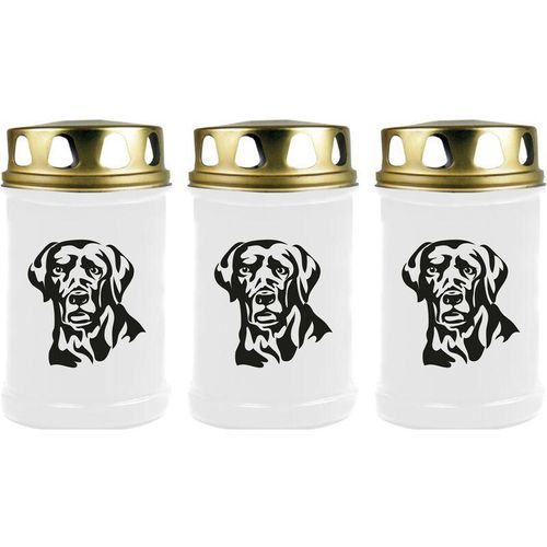 Grabkerze - 3er Pack - Grablicht mit Tier-Motiv ( Hund Labrador ) - ca 40h Brenndauer je Kerze ( 12cm, Ø 6cm ) - viele versch. Designs - Hund Labrador