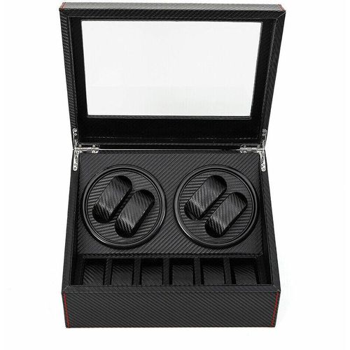 4+6 Automatischer Uhrenkasten Uhrenbox Uhrenbeweger Uhrendreher Watchwinder pu Holz Kohlefaser Schwarz