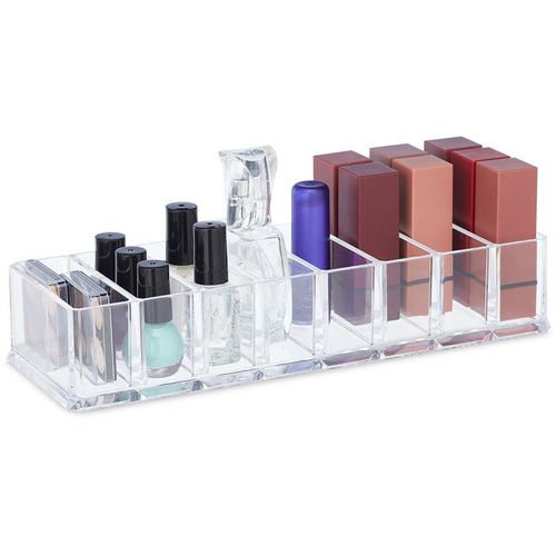 Make Up Organizer eckig, 8 Fächer, Mehrzweckbox, Nagellack & Lidschatten, HxBxT: 5 x 25,5 x 9 cm, transparent - Relaxdays