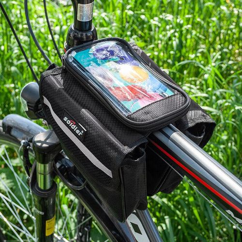 Cofi1453® Fahrradtasche mit Handytasche Wasserdicht Universal Gepäcktasche Radtasche Rahmentasche Handyhalterung Schwarz