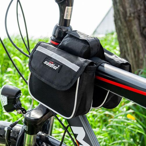 Cofi1453 5 Pocket Doppel-Fahrradtasche Gepäcktasche Radtasche Rahmentasche mit Reflexion schwarz