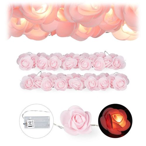 2 x Rosen Lichterkette, 20er led Lichterkette Batterie, Hochzeit, Verlobung & Valentinstag, warmweiß, Deko, rosa