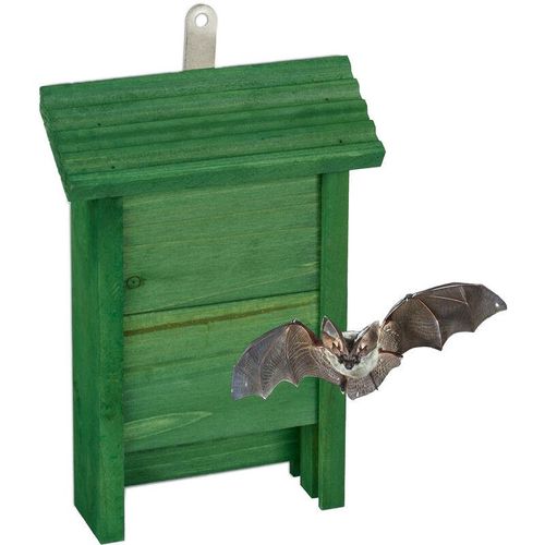 Fledermauskasten, Unterschlupf für Fledermäuse, HxBxT: 29 x 18 x 6 cm, Garten, Fledermaushotel, Holz, grün - Relaxdays