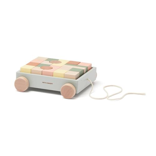 Kids Concept - Edvin Wagen mit Holzklötzen, bunt (21er-Set)