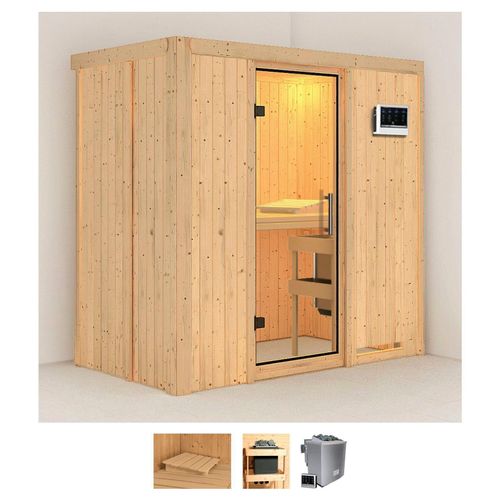 KARIBU Sauna „Vada“ Saunen 9 KW-Bio-Ofen mit externer Steuerung beige (naturbelassen) Saunen