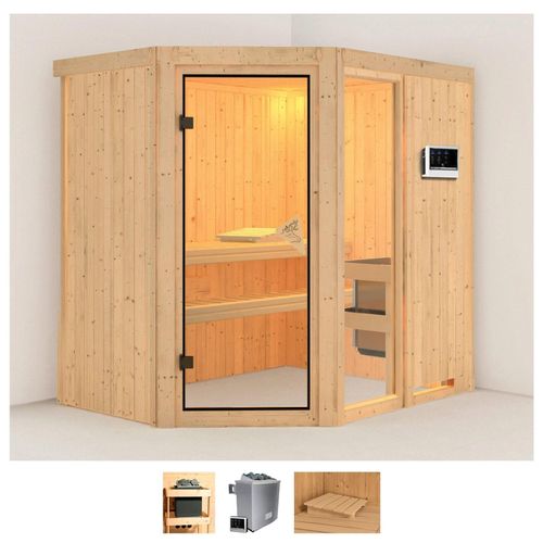 KARIBU Sauna „Frigga 1“ Saunen 9-kW-Ofen mit externer Steuerung beige (naturbelassen) Saunen