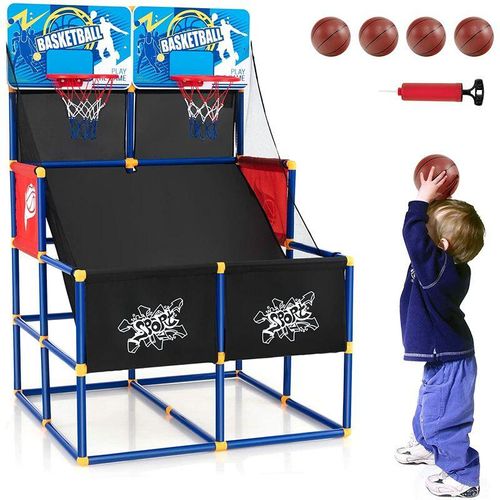 Basketball-Arcade-Spiel für Kinder, Basketball-Schießstand mit 2 Körben, 4 Basketbällen & Ballpumpe, Basketballspiel-Set für Jungen und Mädchen ab 3
