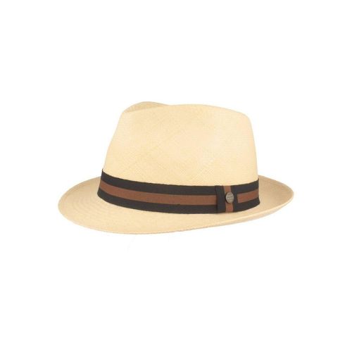Breiter Strohhut Trilby Panama Hut mit moderner Garnitur UV-Schutz 50+
