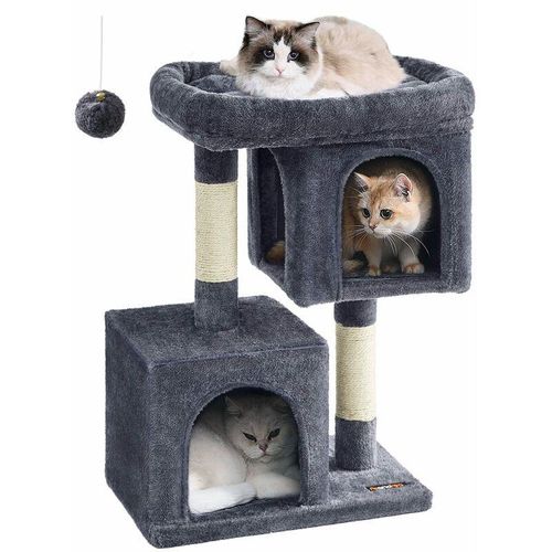 Songmics - Feandrea Kratzbaum, 74 cm Katzenbaum, m, Katzenhaus für mittelgroße Katzen bis zu 5 kg, große Plattform, 2 Katzenhöhlen, Sisalstämme,
