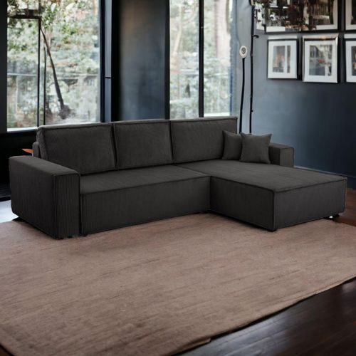 Wohnlandschaft Ecksofa Anthrazit Genf Cord XL mit Bett Kopfteilverstellung Bett Sofa Schlafsofa Otto