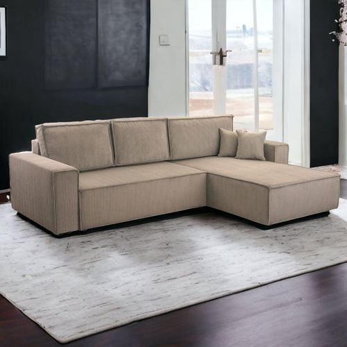 Wohnlandschaft Ecksofa Genf Cord XL mit Bett Kopfteilverstellung Bett Sofa Schlafsofa Ottomane recht