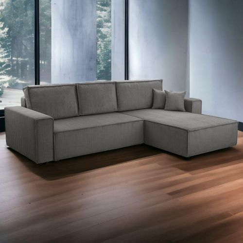 Wohnlandschaft Ecksofa Grau Genf Cord XL mit Bett Kopfteilverstellung Bett Sofa Schlafsofa Ottomane