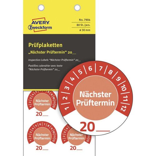 ROT - Avery-Zweckform 7904 Prüfplakette 20XX (ø) 30 mm 30 mm 80 St.