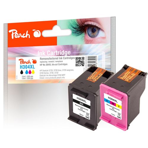 Peach HP 304 XL 2 Druckköpfe XL (bk, col) ersetzt HP No. 304XL, N9K08AE, N9K07AE für z.B. HP DeskJet 3720, HP DeskJet 3730, HP DeskJet 3732 (wiederaufbereitet)