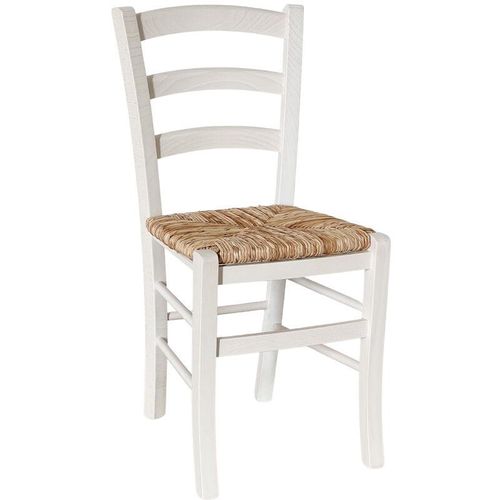 Stuhl "Venice" aus weißem Holz mit Sitzfläche aus Reisstroh