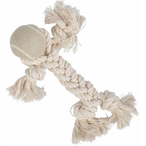 Hundespielzeug, Seil mit Knoten und einem Ball, 25 cm, natur