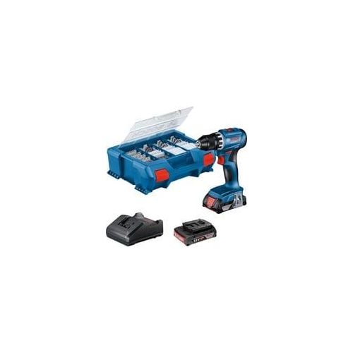 Akku-Bohrschrauber GSR 18V-45 Professional, 18Volt blau/schwarz, 2x Li-Ionen Akku 2,0Ah, 82-teiliges Zubehör-Set, in L-Case