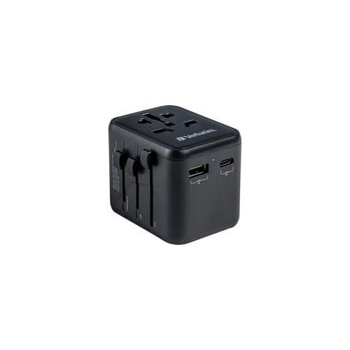 Universal-Reiseadapter UTA-02, Reisestecker schwarz, 1x USB-A, 1x USB-C