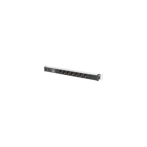 Steckdosenleiste mit Aluminiumprofil, 7-fach, 1HE schwarz/aluminium, 2 Meter Kabel, Überspannungsschutz, Netzfilter