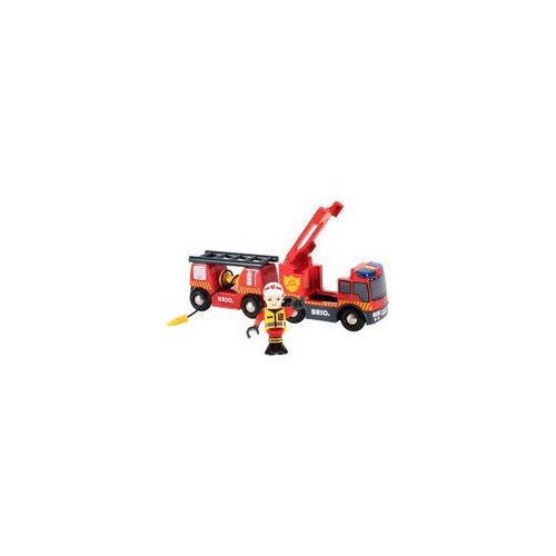 World Feuerwehr-Leiterfahrzeug, Spielfahrzeug rot/gelb, mit Licht & Sound