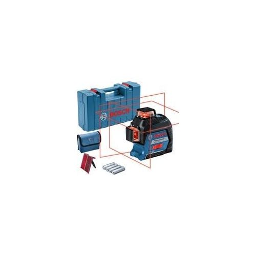 Linienlaser GLL 3-80 Professional, Kreuzlinienlaser blau/schwarz, Koffer, rote Laserlinien
