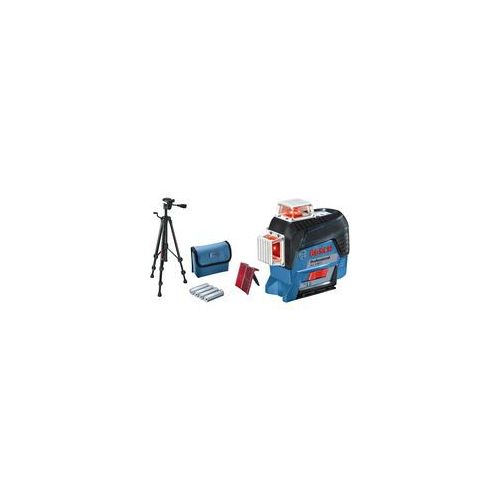 Linienlaser GLL 3-80 C Professional + Baustativ BT 150, Kreuzlinienlaser blau/schwarz, mit roten Laserlinien, ohne Akku