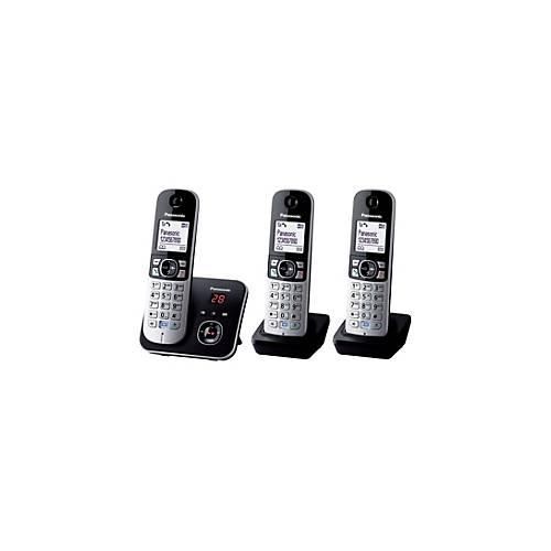 Panasonic KX-TG6823 - Schnurlostelefon - Anrufbeantworter mit Rufnummernanzeige - DECT - Schwarz + 2 zusätzliche Handsets