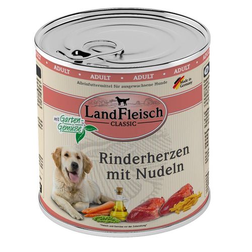 LandFleisch Dog Classic Rinderherzen mit Nudeln 6x800g