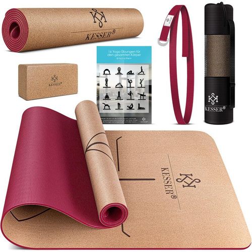 Kesser – Yogamatte Kork Inkl. Tragegurt Tasche & Yoga-Block Gymnastikmatte Yoga Matte rutschfest aus Naturkautschuk tpe Fitnessmatte, 183 x 62