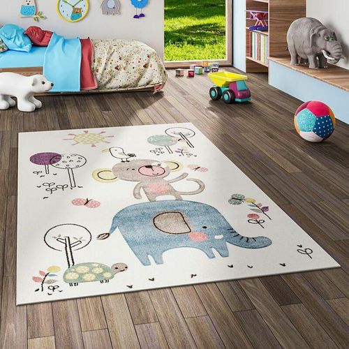 Kinder Teppich Maui Kids Lustige Tiere Creme Bunt – 80×150 cm