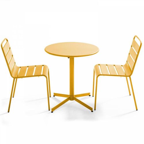 Zusammenklappbarer runder Tisch und 2 Stühle gelb - Gelb