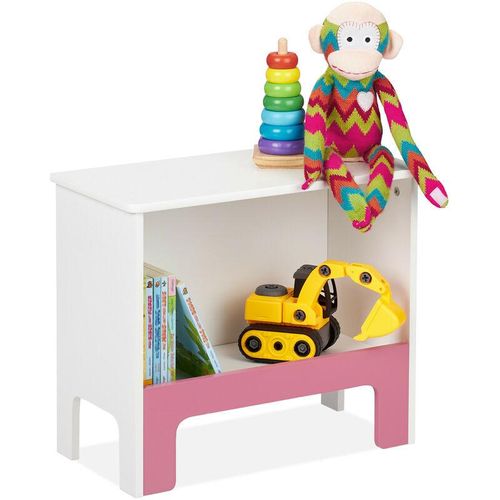 Relaxdays Kinderregal, 1 Fach, HxBxT: 40,5x48x24 cm, für Bücher & Spielsachen, Spielzeugregal Kinderzimmer, weiß/rosa