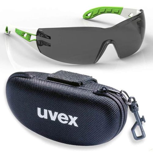 uvex Schutzbrille pheos s supravision excellence grau weiß/grün im Set inkl. Brillenetui, Sicherheitsbrille, Arbeitsschutzbrille