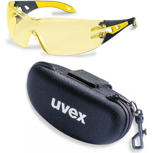 Schutzbrille pheos supravision excellence bernstein schwarz/gelb im Set inkl. Brillenetui, Sicherheitsbrille, Arbeitsschutzbrille – Uvex