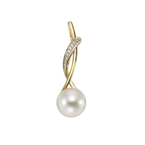 Orolino Anhänger Gold 585 mit weißer Perle 9,5-10mm und 6 Brillanten zus. 0,03ct.