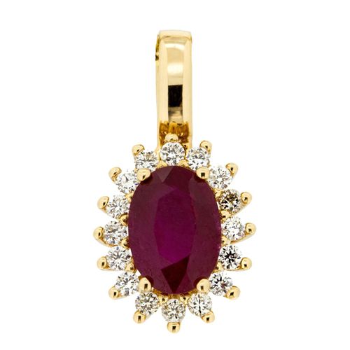 Orolino Anhänger 585 Gold mit 16x Brillant zus. 0,16ct. + 12mm Rubin 1ct.