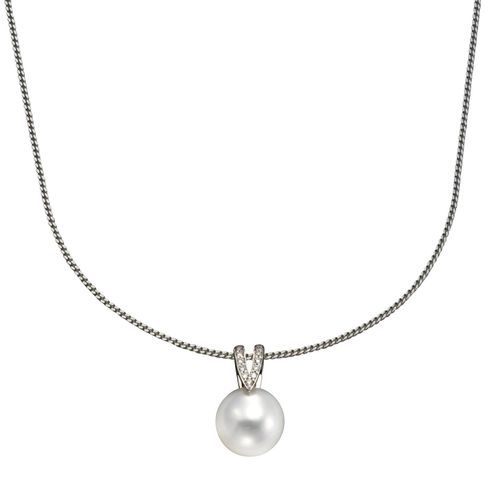 Orolino Halskette Gold 585 mit weißer Perle 9,5-10mm und 13 Brillanten zus. 0,06ct.