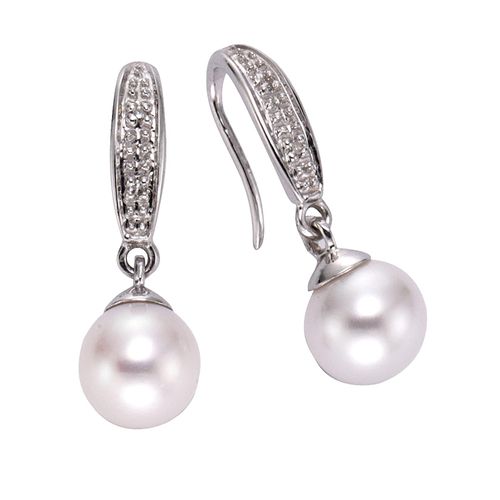 Diamonds by Ellen K. Ohrringe Gold 333 mit weißen Perlen und Diamanten 0,01ct.