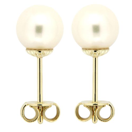 Orolino Ohrringe Gold 585 mit weißen Perlen 6,5-7mm rund