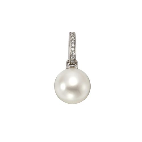 Orolino Anhänger Gold 585 mit weißer Perle 10,5-11mm + 9x Brillant zus. 0,06ct.