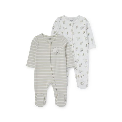 C&A Set van 2-boerderijdieren-baby-pyjama, Wit, Maat: 68